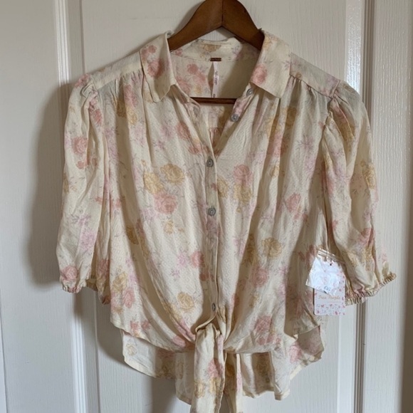 Free People Celia Printed Blouse In Ivory - Picture 9 of 10